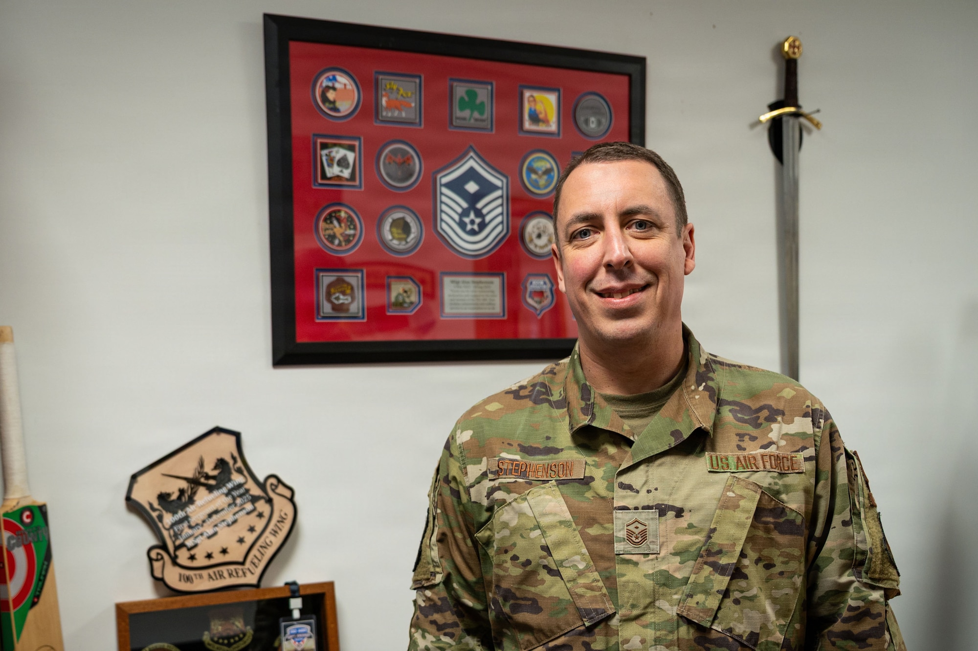 U.S. Air Force Master Sgt. Alan Stephenson, 100th Civil Engineer Squadron first sergeant, poses for a picture at RAF Mildenhall, England, March 27, 2026.