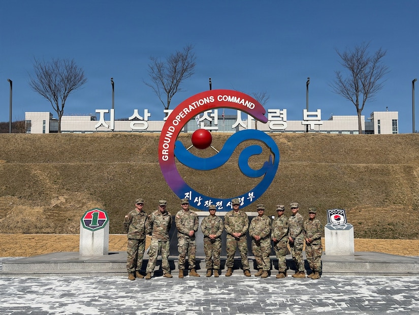 U.S. Army Soldiers from the 17th Sustainment Brigade, Nevada National Guard, pose for a photo at the Republic of Korea Army Ground Operations Command, South Korea, March 19, 2026.