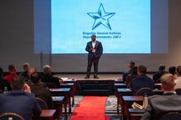 U.S. Marine Corps Brig. Gen. Kelvin Gallman, U.S. Forces Japan deputy commander, speaks at the USFJ Law Enforcement Symposium April 21, 2026, at the New Sanno Hotel in Tokyo, Japan.