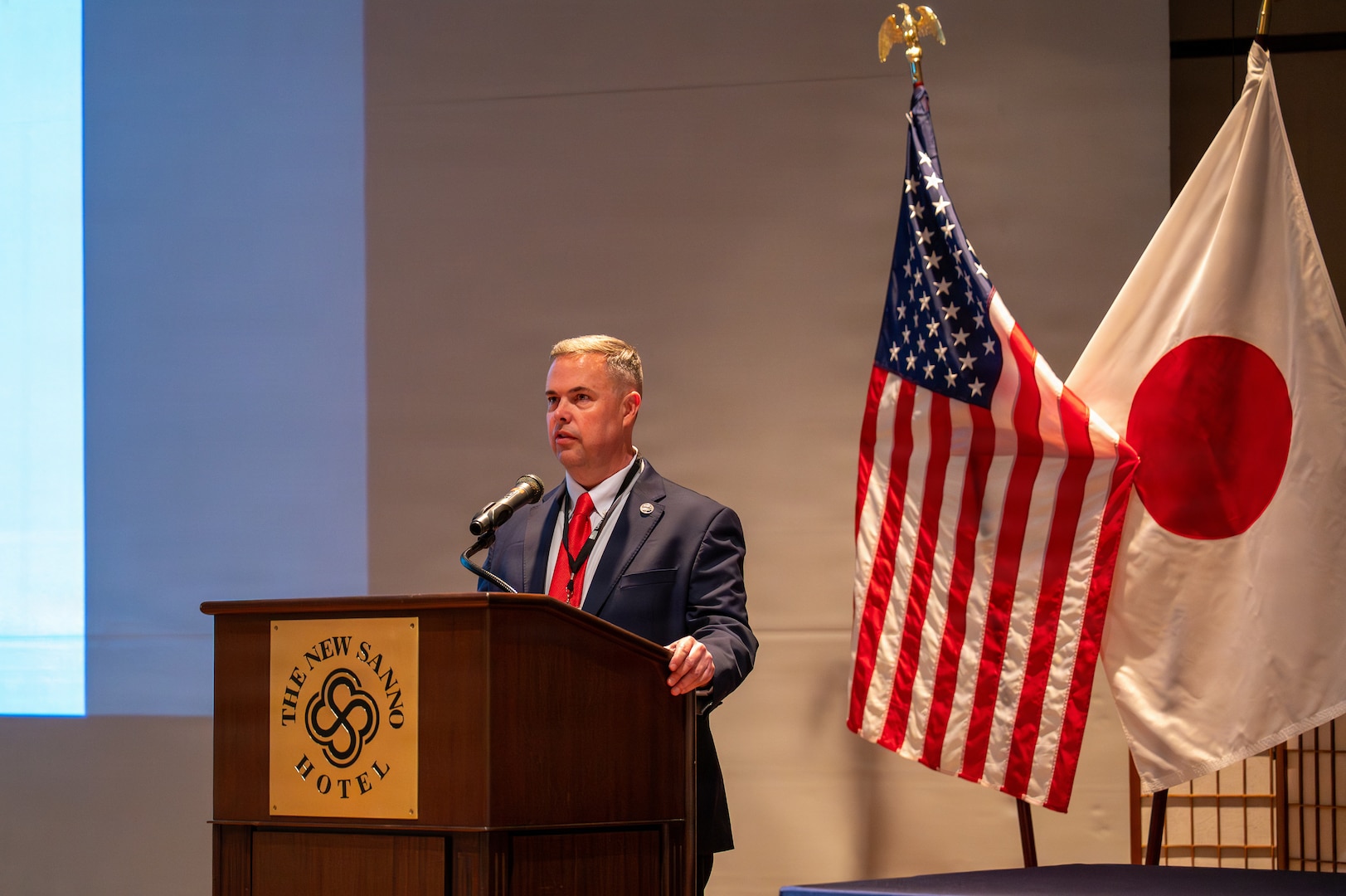 U.S. Air Force Col. David Mays, U.S. Forces Japan Protection director, speaks at the USFJ Law Enforcement Symposium April 22, 2026, at the New Sanno Hotel in Tokyo, Japan.