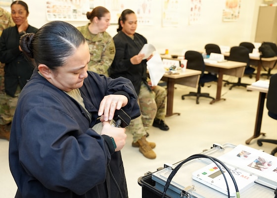 JOINT BASE SAN ANTONIO – FORT SAM HOUSTON – (April 16, 2026) – U.S. Army Staff Sgt. Erisa Sablan, of Guam, a dental specialist instructor assigned to the Echo Co., 264th Medical Training Battalion, participated in a usability test of the Rugged Ozone Sterilization System Model M1 (ROSS M1) at the Medical Education and Training Campus. During the month of April, NAMRU San Antonio research engineers visited with dental and veterinary science instructors to test the usability of the ROSS M1. The ROSS M1 is a portable device with the capability of sterilizing medical instruments on the battlefield or in austere environments which will help in the treatment and recovery of wounded warfighters. Navy Medicine Research & Development (NMR&D) employs highly qualified medical researchers and works alongside a wide range of research and development partners to keep abreast of best practices and advances in medical knowledge on behalf of Navy Medicine to increase warfighter lethality. NAMRU San Antonio, part of NMR&D, conducts gap-driven combat casualty care, craniofacial, and directed energy research in support of Navy, Marine Corps and joint U.S. warfighter health readiness and lethality while engaged in routine and expeditionary operations. (U.S. Navy photo by Burrell Parmer, NAMRU San Antonio/Released)