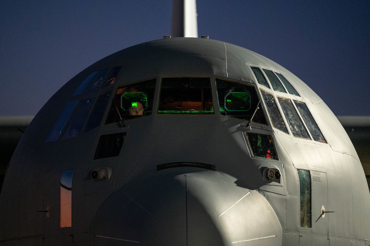 An Airman assigned to the 317th Airlift Wing conducts preflight checks inside a C-130J Super Hercules during a Maximum Endurance Operation in support of Exercise Balikatan 2026 at Dyess Air Force Base, Texas, April 15, 2026. The exercise strengthens combined readiness and regional security with Philippine partners. (U.S. Air Force photo by Airman 1st Class William Neal)