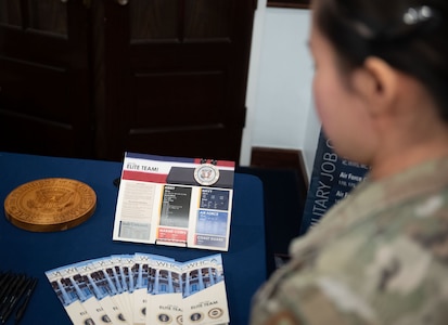 Airman visits resources fair.
