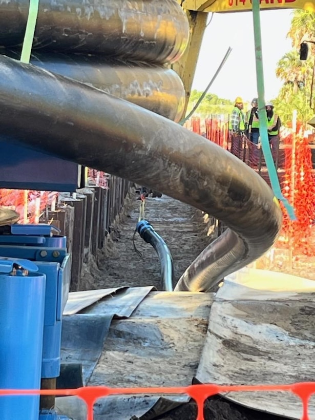 Pipe going into a trench.