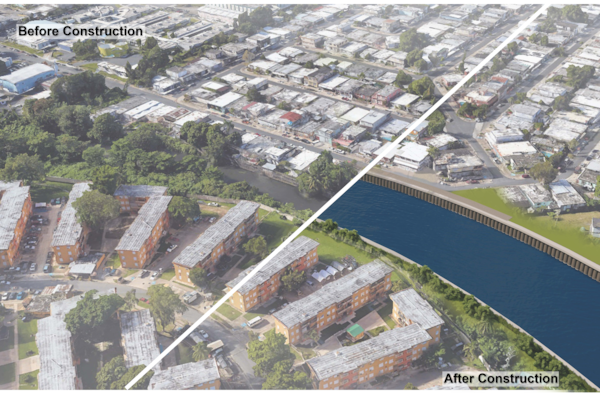 USACE announces historic $1 billion award for
Contract 3 of the Río Puerto Nuevo Flood Risk Management Project: Río Puerto Nuevo Flood Risk Management Project:  
To increase protection from a 2‑year flood event to a 100‑year event, the project widens and deepens the existing channel, replaces narrow bridges that restrict flow, and incorporates modern, nature‑friendly design techniques to improve capacity and long‑term resilience.