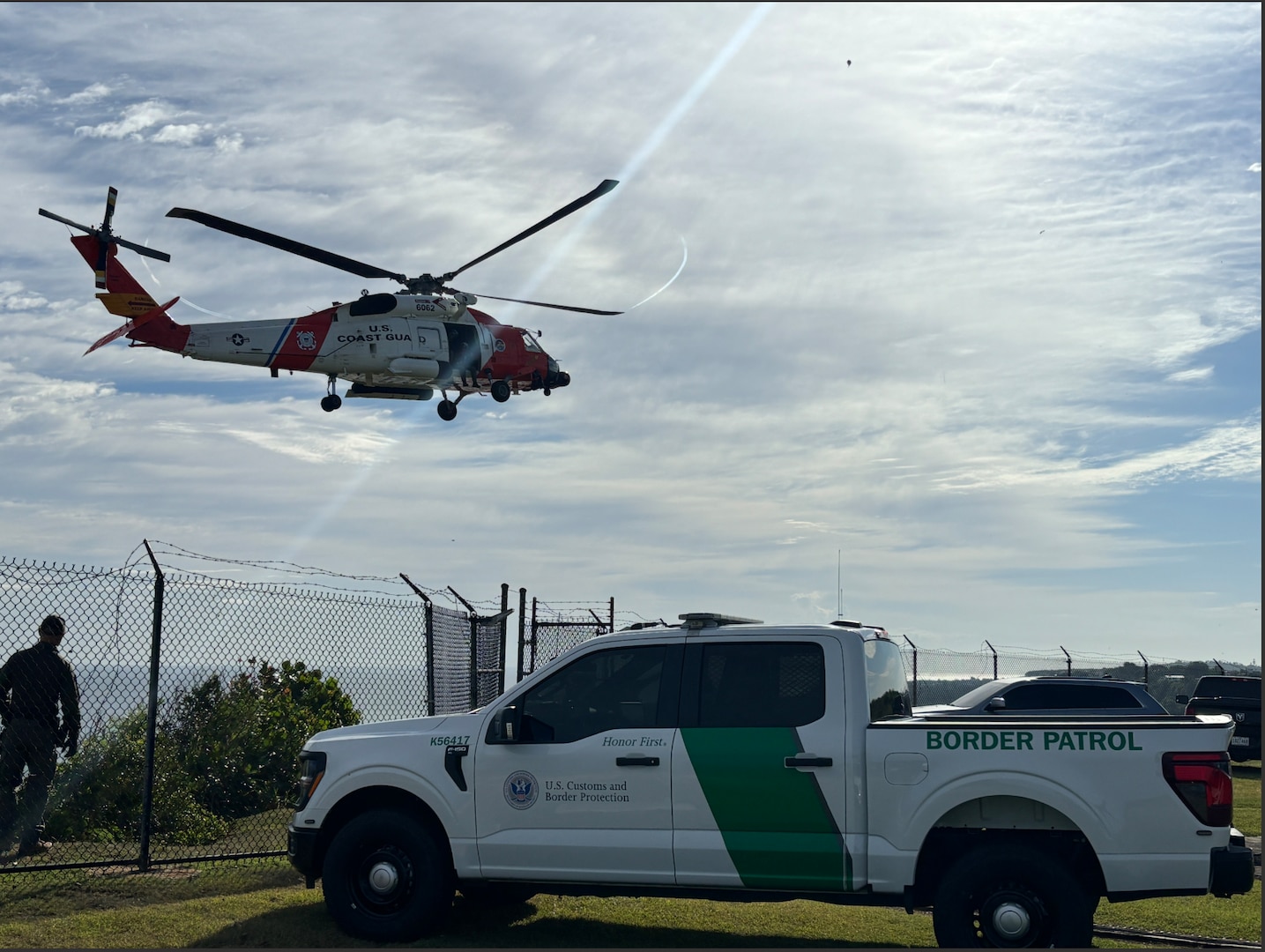 A Coast Guard MH-60T Jayhawk aircrew, U.S. Border Patrol, CG Base Borinquen personnel and local agency responders medevac five migrant aliens following an unlawful migration voyage vessel landing at Survival Beach in Aguadilla, Puerto Rico, April 29, 2026.