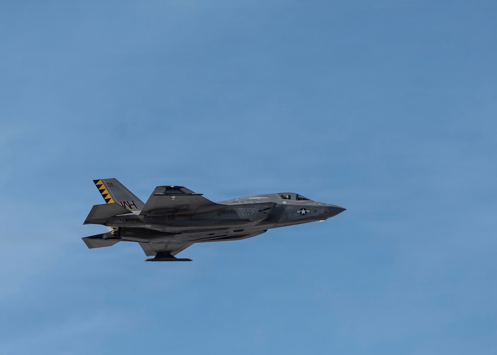 A U.S. Marine Corps pilot takes off for the Joint Pacific Alaska Range Complex (JPARC) during RED FLAG-Alaska 26-1 at Eielson Air Force Base, Alaska, April 27, 2026.