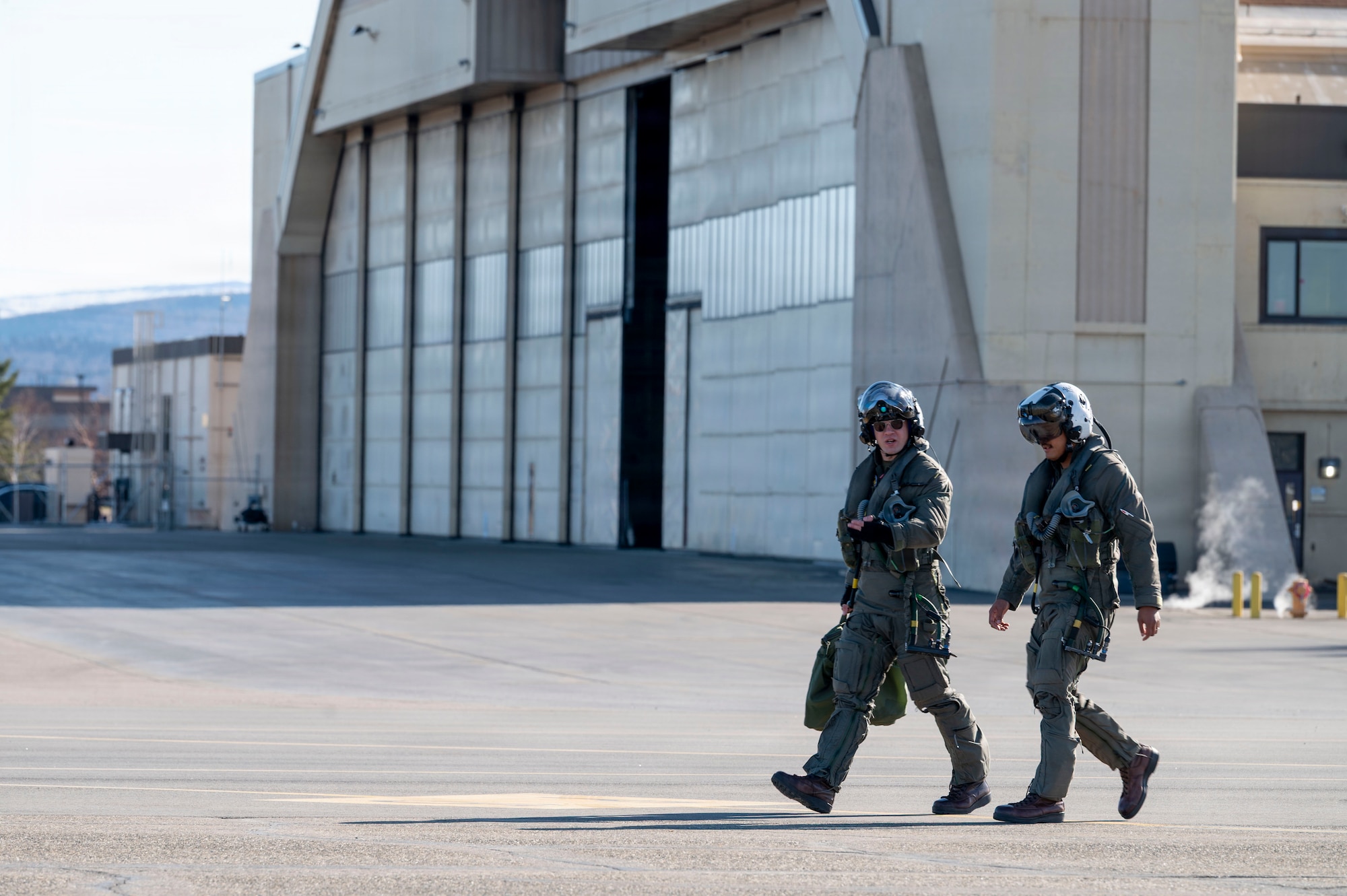 U.S. Marine Corps pilots assigned to the Marine Corps Air Station Cherry Point, North Carolina, step to their F-35B Lightning IIs during RED FLAG-Alaska 26-1 at Eielson Air Force Base, Alaska, April 27, 2026.