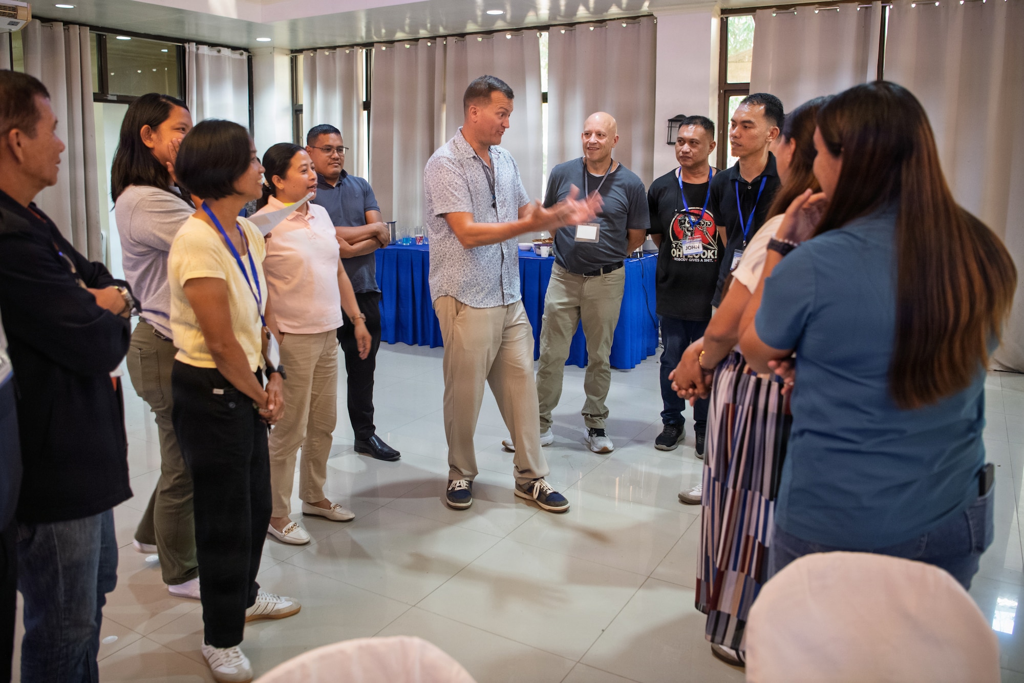 U.S. Air Force Reserve members work with Philippine Air Force members during a leader development workshop.