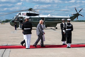 His Majesty of the United Kingdom of Great Britain and Northern Ireland, King Charles III, waves goodbye during a departure ceremony at Joint Base Andrews, Maryland, April 30, 2026. The ceremony marked the conclusion of the first royal state visit to the United States following His Majesty’s ascension to the throne. (U.S. Air Force photo by Tech. Sgt. Isaac March)