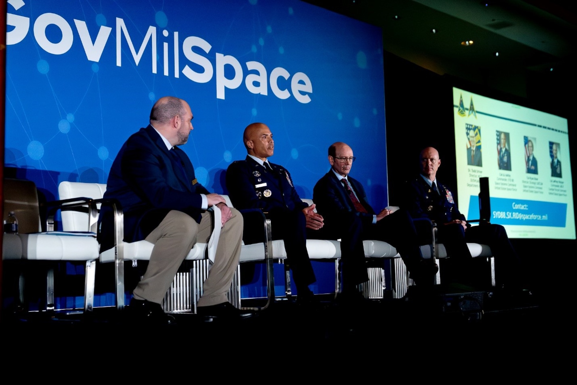 From left, Jeffrey Hill, executive chairman of SATELLITE & GovMilSpace, U.S. Space Force Col. A.J. Ashby, commander of System Delta 88, Dr. Todd Sriver, director of Nuclear Command, Control, and Communications (NC3) and U.S. Space Force Col. Jeffrey Weisler, commander of Mission Delta 8, participate in a panel discussion titled U.S. Space Force SATCOM Evolving Technologies: User, Operator and Acquirer Perspectives at SATShow 2026 in Washington D.C., March 23, 2026. Space System Command’s System Delta 88 partnered with the SATShow 2026 Conference to host a comprehensive, multi-day Strategic SATCOM Reverse Industry Day event March 23-26 during the conference. (Courtesy photo by SATShow press)