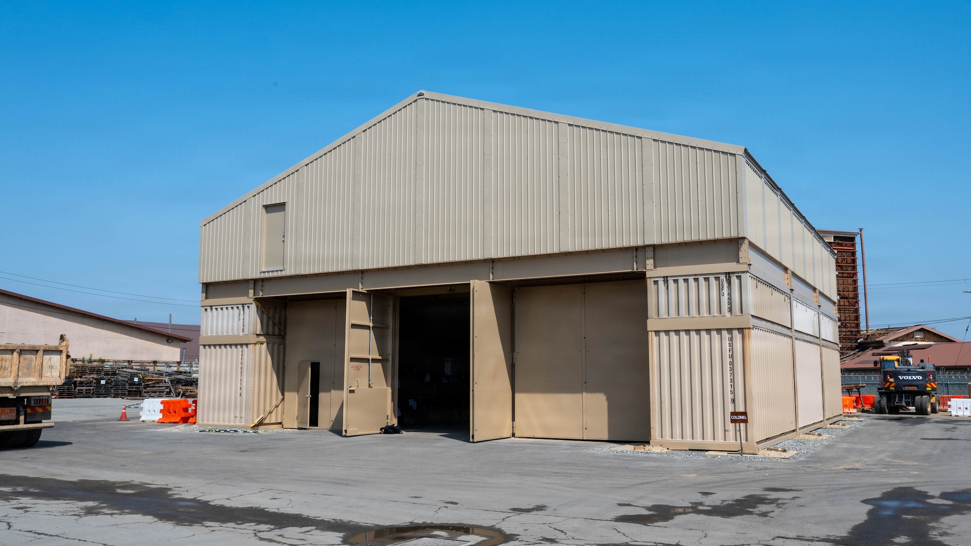 The 51st Civil Engineer Squadron, in coordination with the 51st Logistics Readiness Squadron, completed construction of the only expeditionary storage and protection facility on the Korean Peninsula at Osan Air Base, Republic of Korea, April 27, 2026. The ESAP facility is a hardened, modular structure that provides protected storage for critical equipment while enhancing the base's readiness and ability to operate in contested environments. (U.S. Air Force photo by Airman First Class Megan Cusmano)