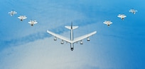 U.S. and Italian Air Forces aircraft consisting of F-35 Lightning IIs, F-16 Fighting Falcons, and a B-52 Stratofortress, fly in formation over the Adriatic Sea during Astral Knight 19, June 4, 2019. Astral Knight is an exercise taking place throughout various locations in Europe, involving over 900 Airmen and supports the collective defense and security of NATO allies and U.S. forces in Europe. (U.S. Air Force photo by Staff Sgt. Joshua R. M. Dewberry)