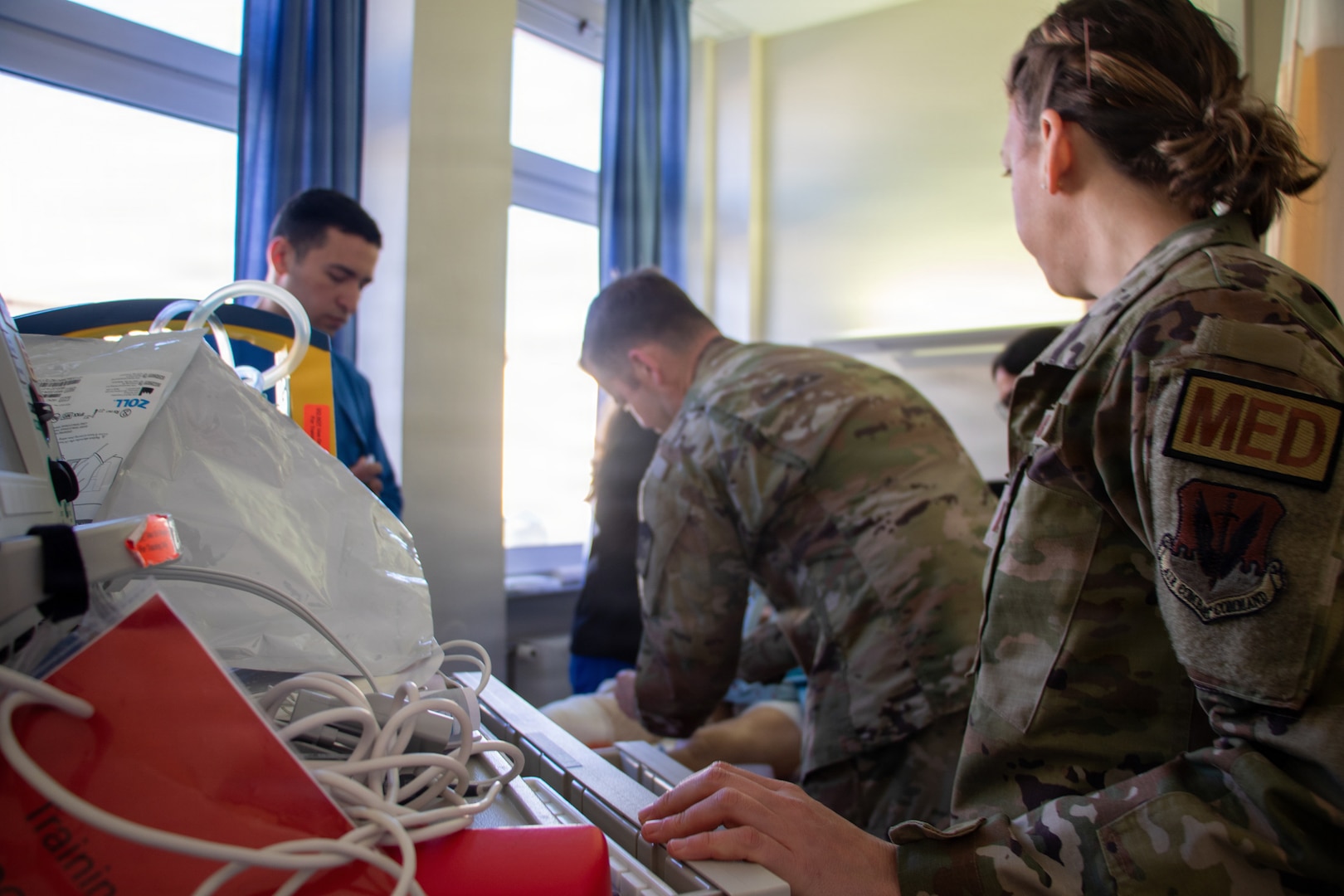 Clinical staff assigned to Landstuhl Regional Medical Center participate in Battlefield Injury Progressive Training led by the Center for Nursing Science and Clinical Inquiry in collaboration with the European Medical Simulation Center, April 2026, in Landstuhl, Germany.. More than 250 joint-service medical personnel completed a three-phase, high-fidelity training program using realistic patient scenarios to strengthen trauma care skills, critical thinking and team performance. The training reinforced medical readiness and prepares personnel to deliver high-quality care in support of the joint warfighter. (DoD Photo by Travis Jones)