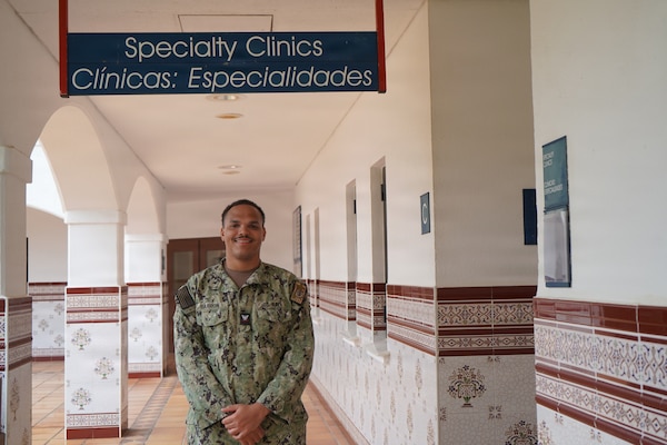 260215-N-FT324-6598. ROTA, Spain (February 15, 2026). Hospital Corpsman 3rd Class Joseph Barron, a native of Midland, Texas, assigned to Navy Medicine Readiness and Training Command Rota, serves as a physical therapy technician, working with active duty service members, their families and local nationals to rehabilitate patients back to functional ability in support of force health, readiness and mission success. (U.S. Navy photo by Lt. Cmdr. Alicia Sacks)