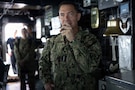 U.S. Navy Admiral Brad Cooper, commander of U.S. Central Command, speaks with the crew on the 1MC during a visit to Arleigh Burke-class guided-missile destroyer USS Milius (DDG 69). Cooper interacted with Sailors, recognized the ship's top performers and toured various spaces. Milius is deployed to the U.S. 5th Fleet area of operation to support maritime security and stability in the Middle East. (U.S. Navy photo by Senior Chief Mass Communication Specialist Amanda Dunford)