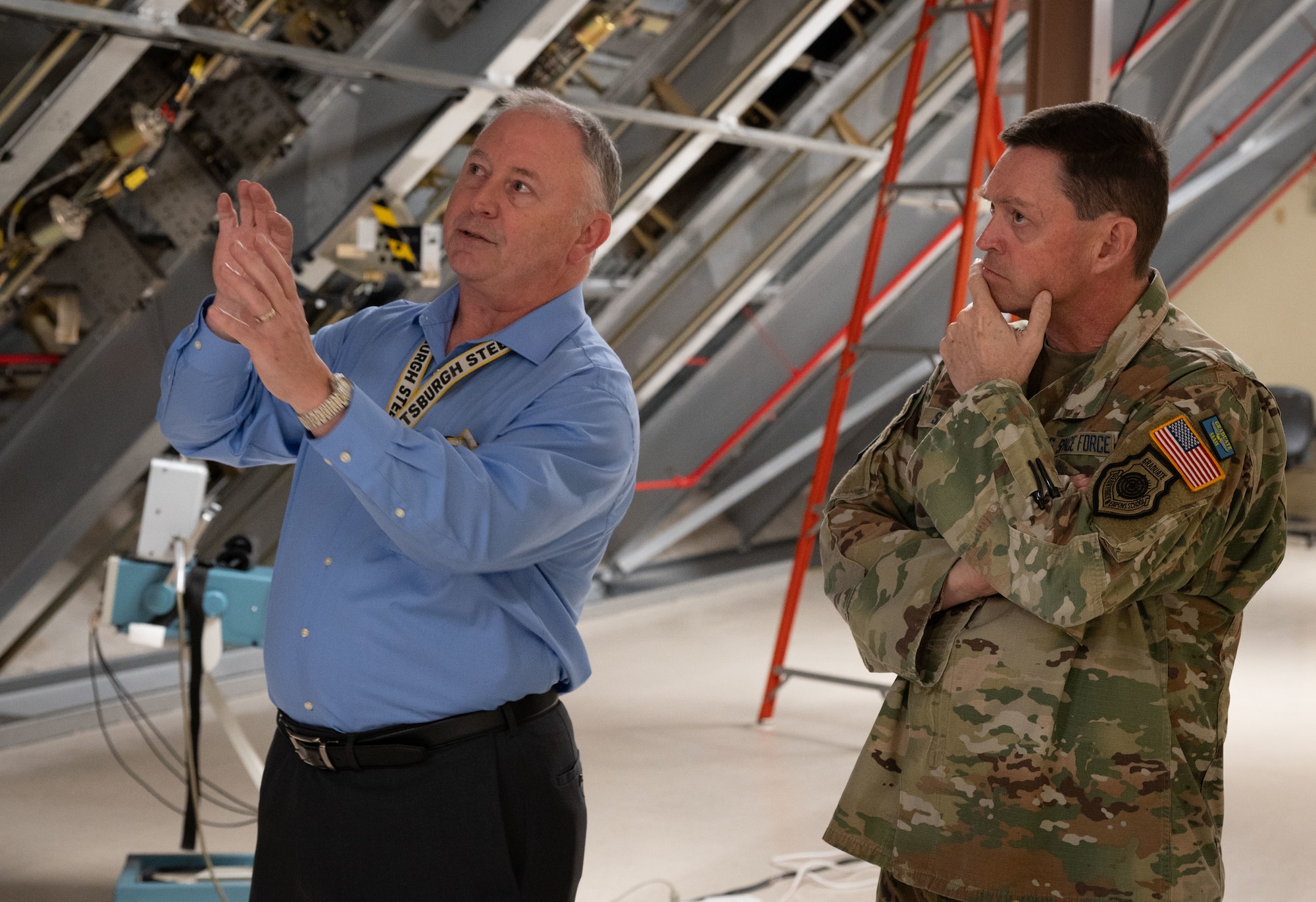 U.S. Space Force Gen. B. Chance Saltzman, Chief of Space Operations, greets  20th Space Surveillance Squadron leadership at Eglin Air Force Base, Florida, April 13, 2026. The 20th Space Surveillance Squadron executes multi-platform tactical space domain characterization and responsiveness to support Space Delta 2 and U.S. Space Command warfighting intent. (U.S. Air Force photo by 2nd Lt Hannah Lancaster)