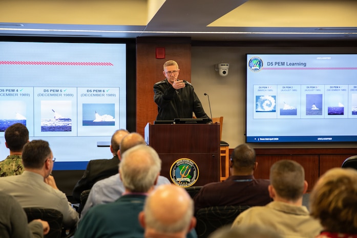 Vice Adm. Johnny Wolfe Jr., the director for Portfolio Acquisition Executive (PAE) Strategic Systems Programs (SSP), speaks to the workforce at a town hall event in Washington D.C. on April 27, 2026. Wolfe reflected on the command’s 70-year history, program accomplishments, and the valuable work PAE SSP employees have contributed to the Navy’s strategic deterrence mission. 



PAE SSP is responsible for sustaining the strategic weapon system on the Ohio-class ballistic missile submarines and supporting the integration of the D5LE weapon system on the new Columbia-class SSBNs. Looking to the future, SSP is actively modernizing the sea-based leg of the nuclear triad through the development of the D5LE2 SWS and pioneering regional strike capabilities of the future through development of the nuclear-armed sea launched cruise missile and the non-nuclear hypersonic conventional prompt strike system.