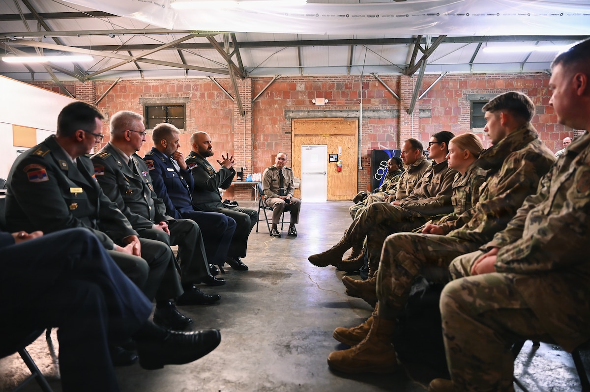 Chaplains assigned to the Ohio National Guard meet with chaplains from the Serbian Defense Forces during large-scale combat operations training.