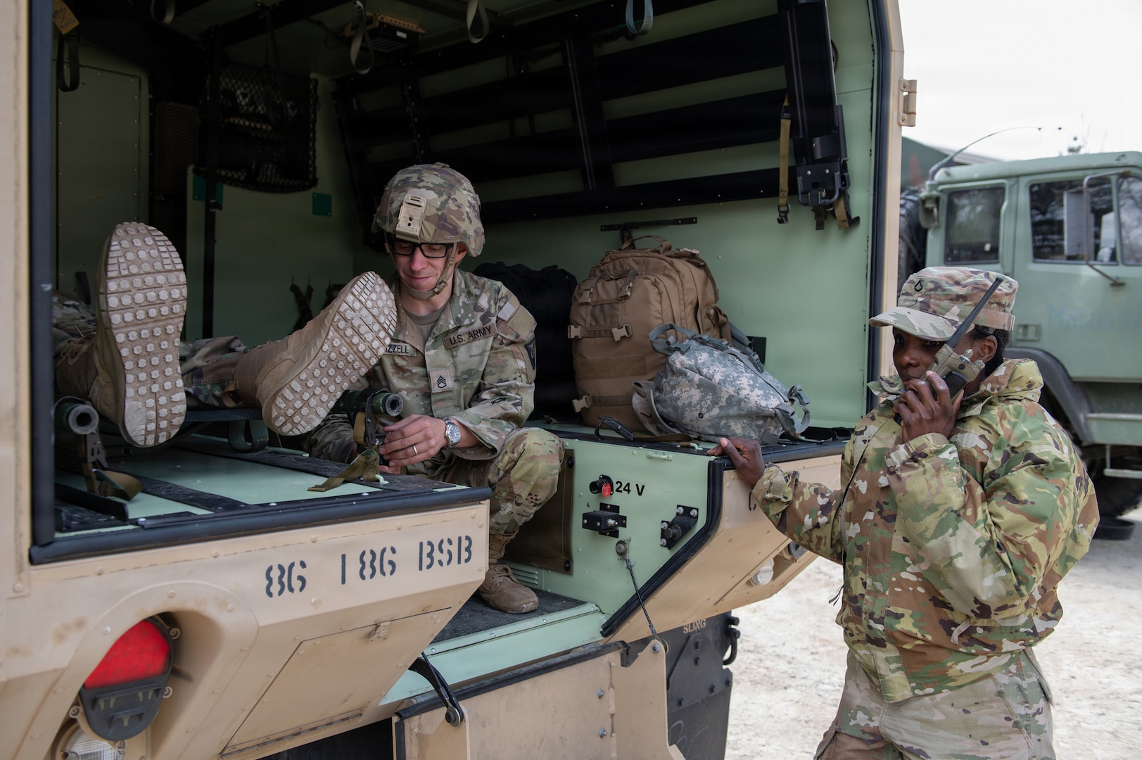 U.S. Army Soldiers of the Medical Detachment, or MEDDET, Garrison Support Command, Vermont Army National Guard, conduct a simulated casualty evacuation at Range 6-3 during Task Force Centennial Alliance 2026, Ethan Allen Firing Range, Jericho, Vt., April 22, 2026.