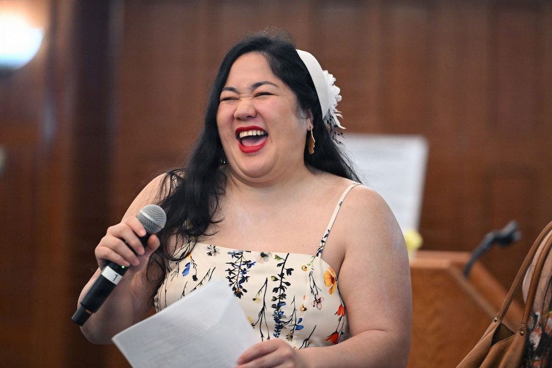 Letia Maria, military spouse, hosts a relationship building activity during the military spouse appreciation event at Joint Base Andrews, Maryland, May 1, 2026.