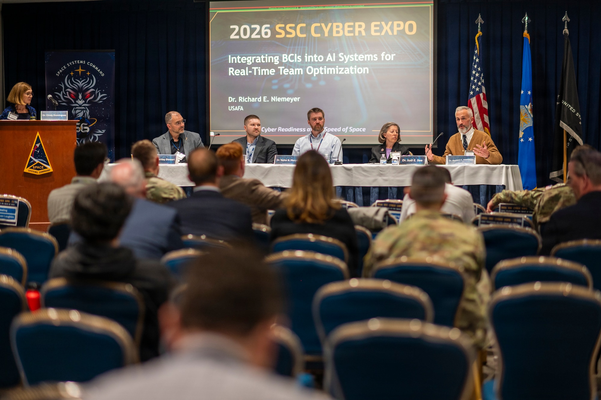 Space Systems Command's (SSC) Cyber & Data (S6) organization hosts the 8th annual SSC Cyber Expo, April 21–23, 2026, bringing together industry, government and technical experts to address artificial intelligence security, zero trust architecture, quantum computing and ransomware defense in support of critical infrastructure protection. (U.S. Space Force photo by Van Ha)