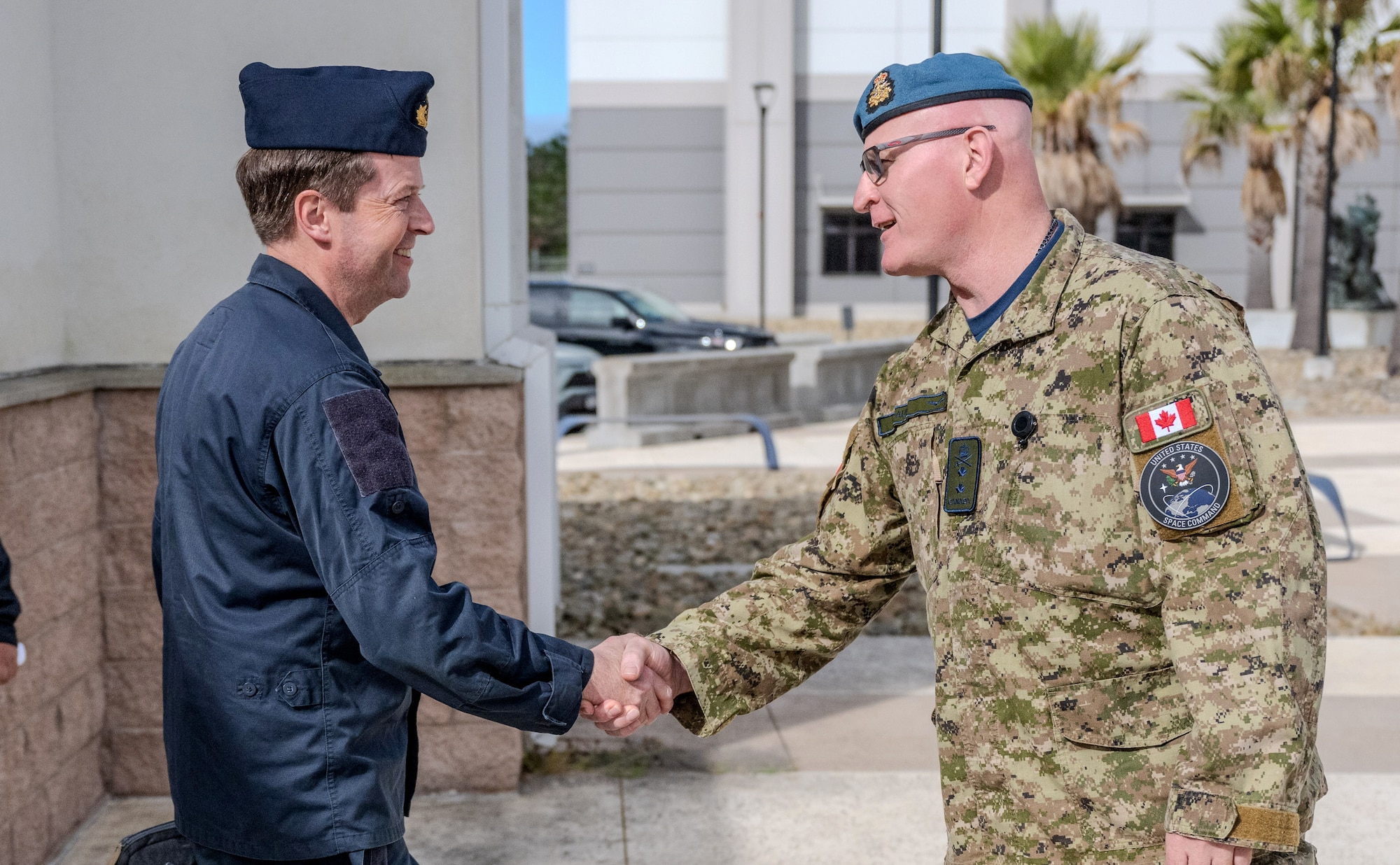 Two soldiers greet