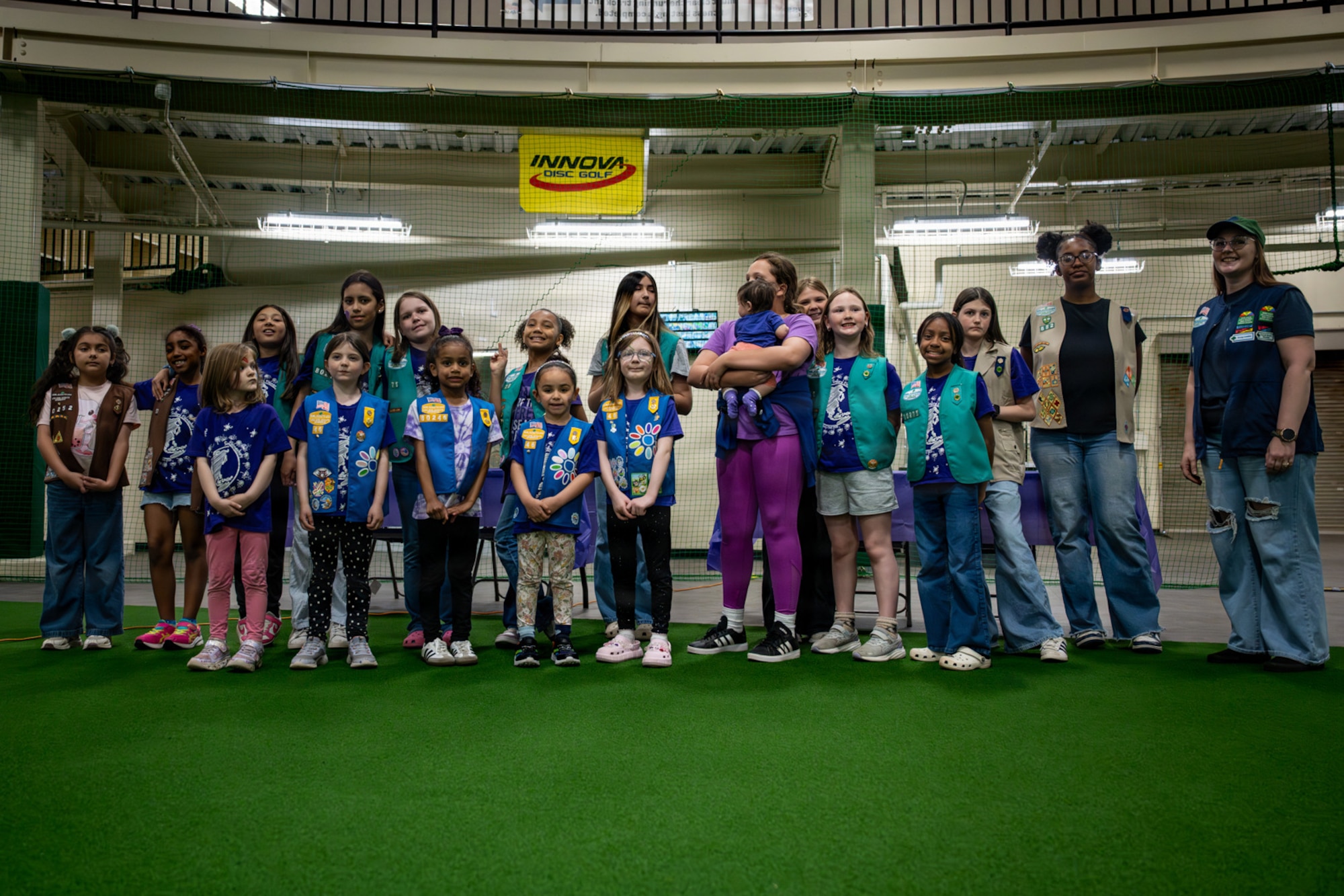 Misawa girl scouts members pose for a photo during the Purple Palooza event at Misawa Air Base, Japan, April 30, 2026.