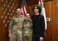Lt. Col. Bernadette Bland of Belvidere, a veteran of two overseas deployments and multiple domestic emergency missions, with her sons, Sgt. Rob Bland and Kevin Bland, after her retirement ceremony at the Illinois Military Academy Auditorium on Camp Lincoln in Springfield, Ill on May 3, 2026.