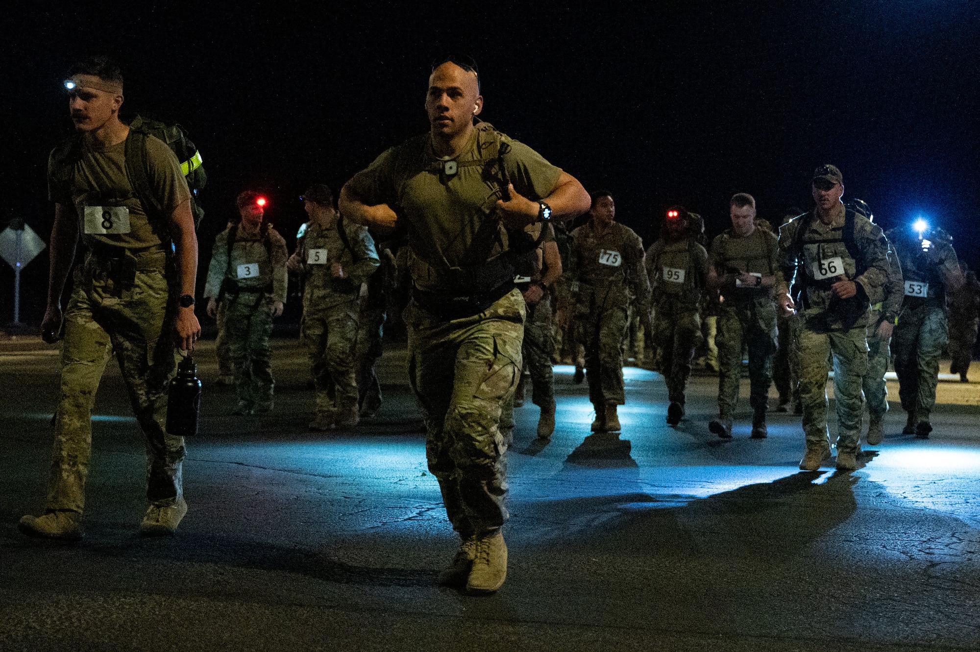 U.S Air Force Airmen assigned to the 355th Wing begin the first Norwegian Foot March at Davis-Monthan Air Force Base, Arizona, May 2, 2026. The Norwegian Foot March, also known as the Marsmerket, was designed by the Norwegian army in 1915 as a test of military endurance. (U.S. Air Force photo by Airman Najzee Kuzu)