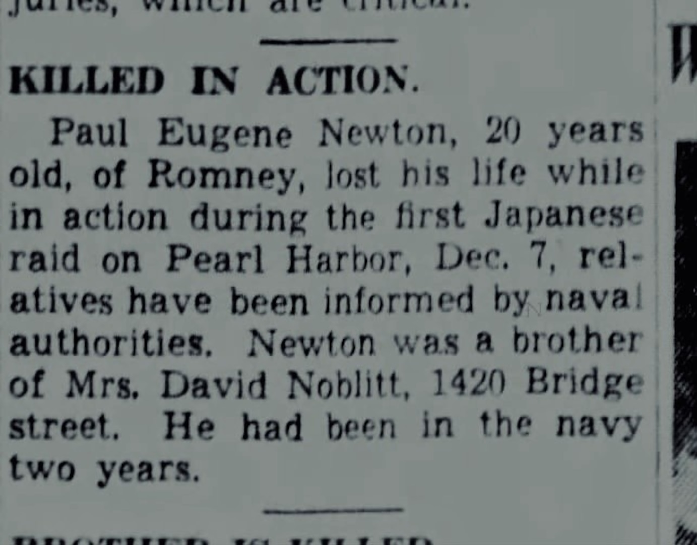 U.S. Navy Seaman 1st Class Paul E. Newton