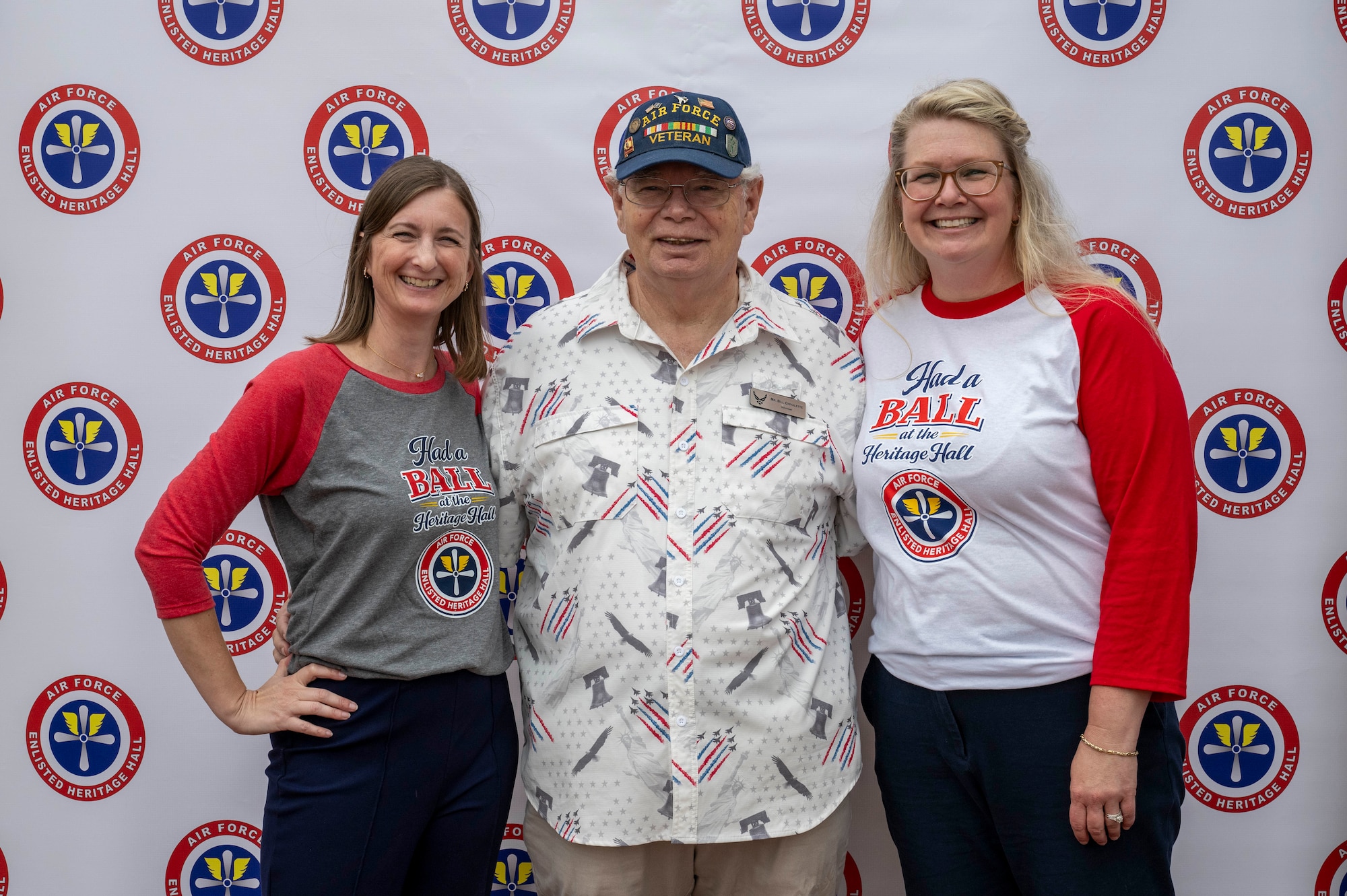 Left to right, Mellissa Sims, Bill Chivalette and Dr. Emily Shade celebrate the Enlisted Heritage Hall’s 40th Anniversary on Maxwell Air Force Base – Gunter Annex, Ala., May 1, 2026. In its 40 years of existence, the museum has only had three curators: Sims, Chivalette and Shade. (U.S. Air Force photo by Brian Ferguson)