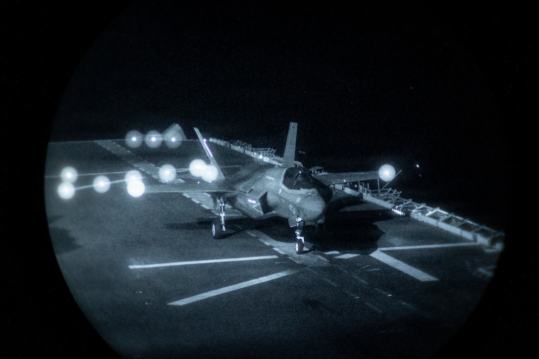 A U.S. Marine Corps F-35B Lightning II attached to Marine Fighter Attack Squadron (VMFA) 122, 11th Marine Expeditionary Unit, prepares to take off during flight operations aboard Wasp-class amphibious assault ship USS Boxer (LHD 4) in the Pacific Ocean, March 21, 2026. The 11th MEU is currently underway aboard the Boxer Amphibious Ready Group in the U.S. 3rd Fleet area of operations demonstrating the United States’ long-term commitment to a free and open Indo-Pacific.