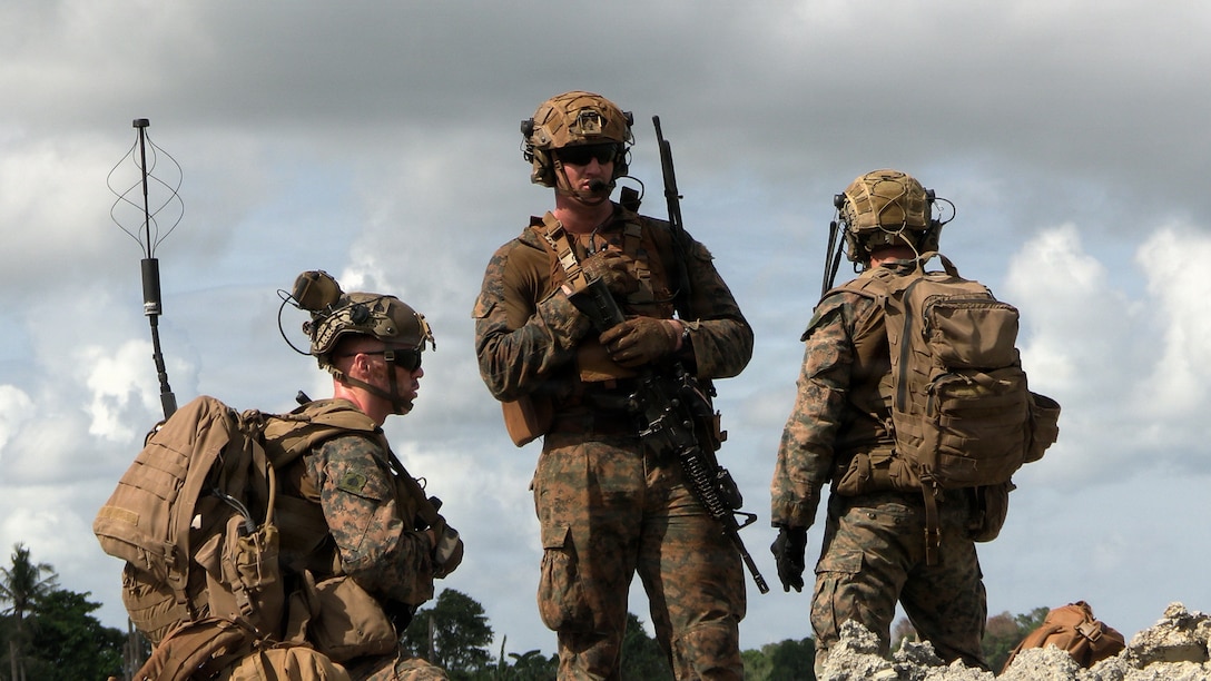 U.S. Marines assigned to 1st Battalion, 5th Marine Regiment, Marine Rotational Force – Darwin, supervise their units as they clear the flightline during an airfield seizure as a part of Exercise Balikatan 2026 at Balabac Island, Philippines, May 3, 2026. Balikatan is a longstanding annual exercise between the Armed Forces of the Philippines and U.S. military that represents the strength of our alliance, improves our capable combined force, and demonstrates our commitment to regional peace and prosperity. (U.S. Marine Corps photo by Staff Sgt. Bryant Rodriguez)