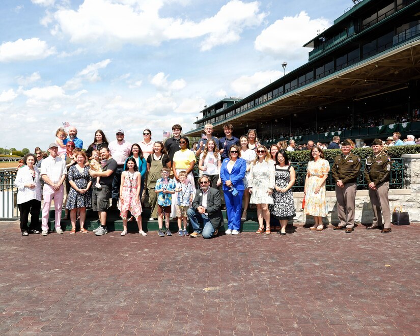 Pictured here is the winner’s circle after Race 1, featuring our dedicated Volunteers, Kentucky Teen Council members, and Family Programs staff—all of whom play a vital role in supporting our Soldiers and their families.