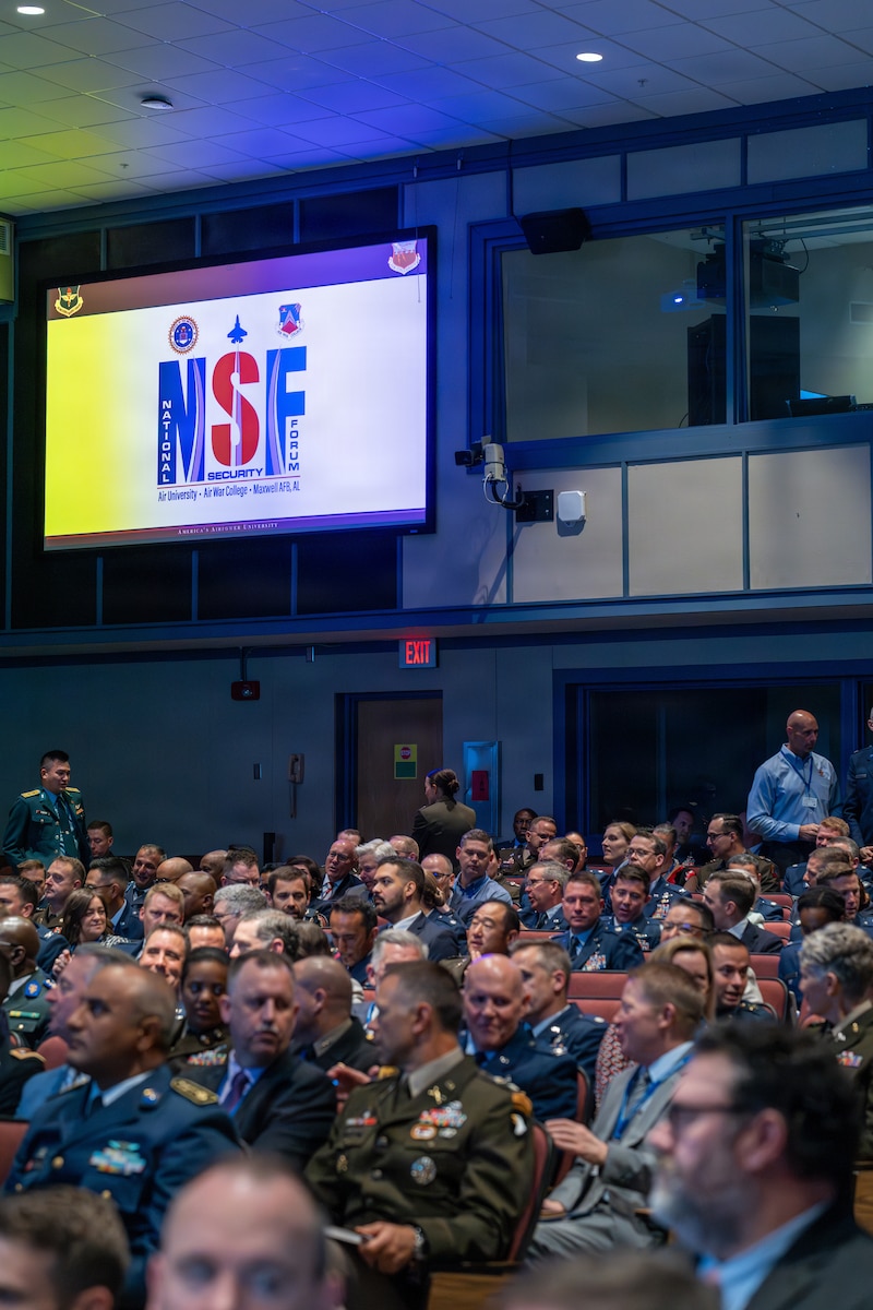 U.S. Air Force, joint service members and civilian leaders attend opening remarks for the National Security Forum at Air University, Maxwell Air Force Base, Alabama, May 5, 2026.