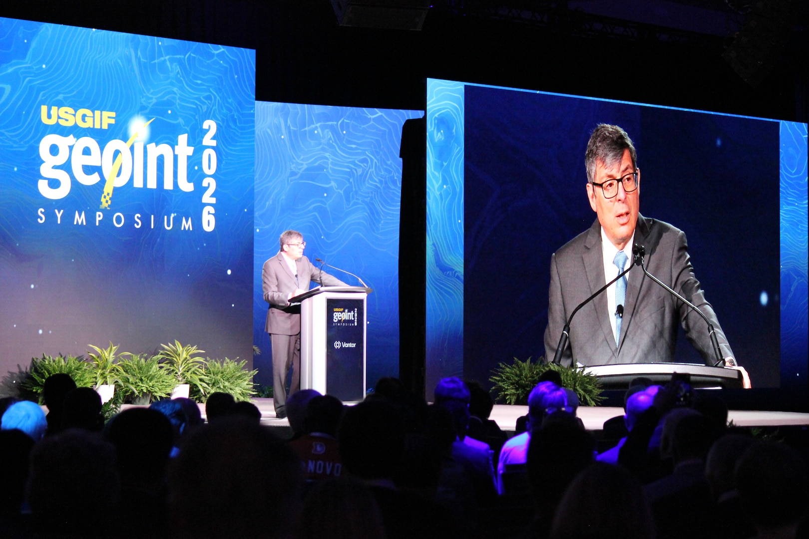NRO Director Chris Scolese presenting his keynote address to the GEOINT Symposium.