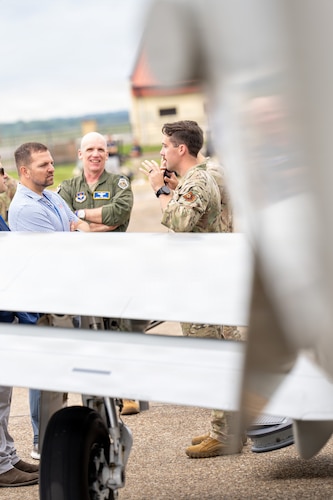 National Security Forum and Gathering of Eagles attendees speak with U.S. Air Force personnel during an Airpower demonstration at Maxwell Air Force Base, Alabama, May 6, 2026.