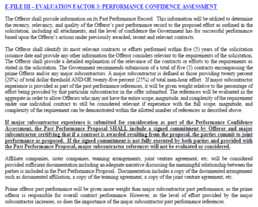 Example of technical volume proposal requirements from DLA Distribution Services' solicitation.