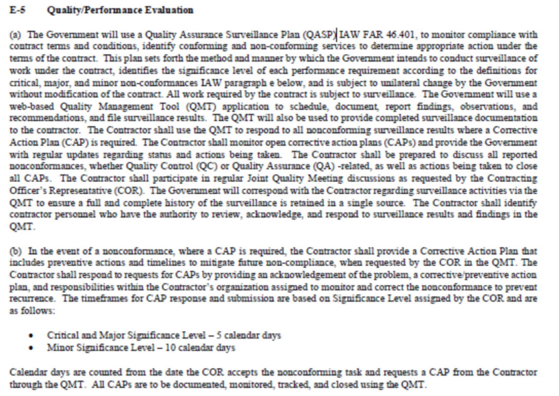 A Quality/Performance Evaluation is requested to connect the supplier's performance to the government's approval..