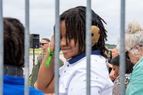 National Security Forum and Gathering of Eagles attendees observe an Airpower demonstration at Maxwell Air Force Base, Alabama, May 6, 2026.