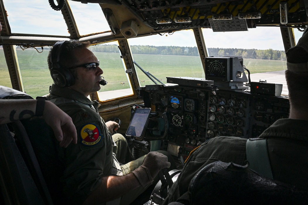 U.S. Air Force Maj. Edwin Fattman, 180th Airlift Squadron pilot, prepares to takeoff on a C-130H Hercules aircraft during Hussar Saber 26-1.