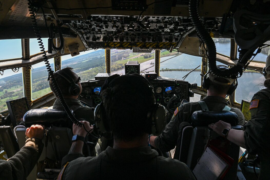 U.S. Air Force Airmen assigned to the 180th Airlift Squadron fly a C-130H Hercules aircraft assigned to the 139th Airlift Wing during Hussar Saber 26-1.