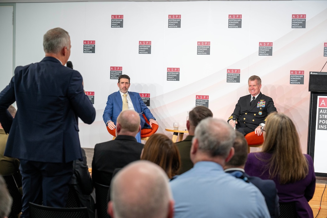 Adm. Samuel J. Paparo, commander of U.S. Indo-Pacific Command, takes questions during a speaking engagement at the Australian Strategic Policy Institute in Canberra, Australia, May 5, 2026. USINDOPACOM is committed to enhancing stability in the Indo-Pacific region by promoting security cooperation, encouraging peaceful development, responding to contingencies, deterring aggression and, when necessary, prevailing in conflict. (U.S. Navy photo by Mass Communication Specialist 1st Class Ryan D. McLearnon)