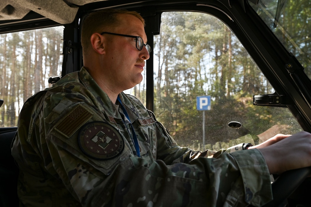 U.S. Air Force Master Sgt. Damien Tordonato, 52nd Operations Group, Detachment 1 contracting officer and first sergeant, drives during Rodeo Day in support of Hussar Saber 26-1.
