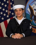 Hospital Apprentice Gabriela Yamile Avecillas, assigned to the Maternal Infant Nursing Department (MIND) at Navy Medicine Readiness and Training Command Twentynine Palms, poses for a portrait after being selected as the command’s Blue Jacket of the Quarter for the second quarter of 2026. Avecillas was recognized for her dedication to maternal and newborn care, patient support, and commitment to operational readiness. (Courtesy photo)