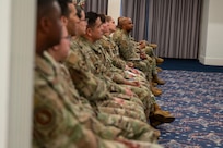 Airmen listen during an All Call with Chief Master Sergeant of the Air Force David R. Wolfe at Joint Base Anacostia-Bolling, Washington, D.C., on May 6, 2026. During the call, Wolfe touched on the Air Force priorities of readiness, modernization, and Airmen and families. (U.S. Air Force photo by Senior Airman Shanel Toussaint)