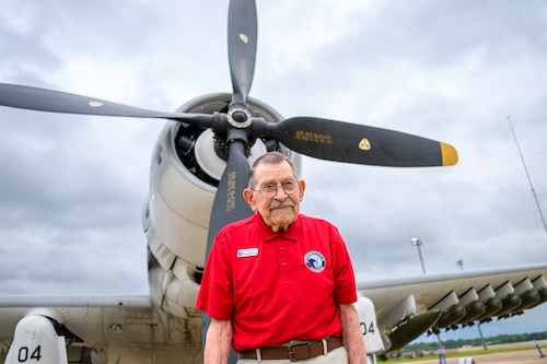 An Eagle is standing in front of an airplane