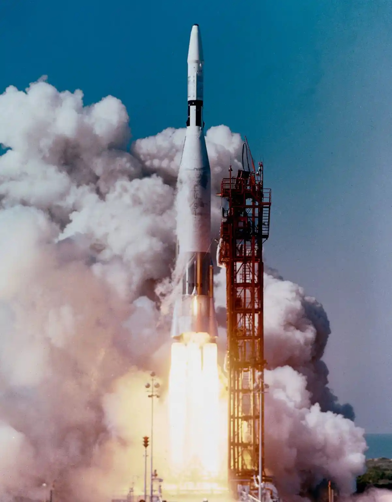 Launch of Ranger IV onboard an Altas Agena B booster on April 23, 1962 (USAF Photo)