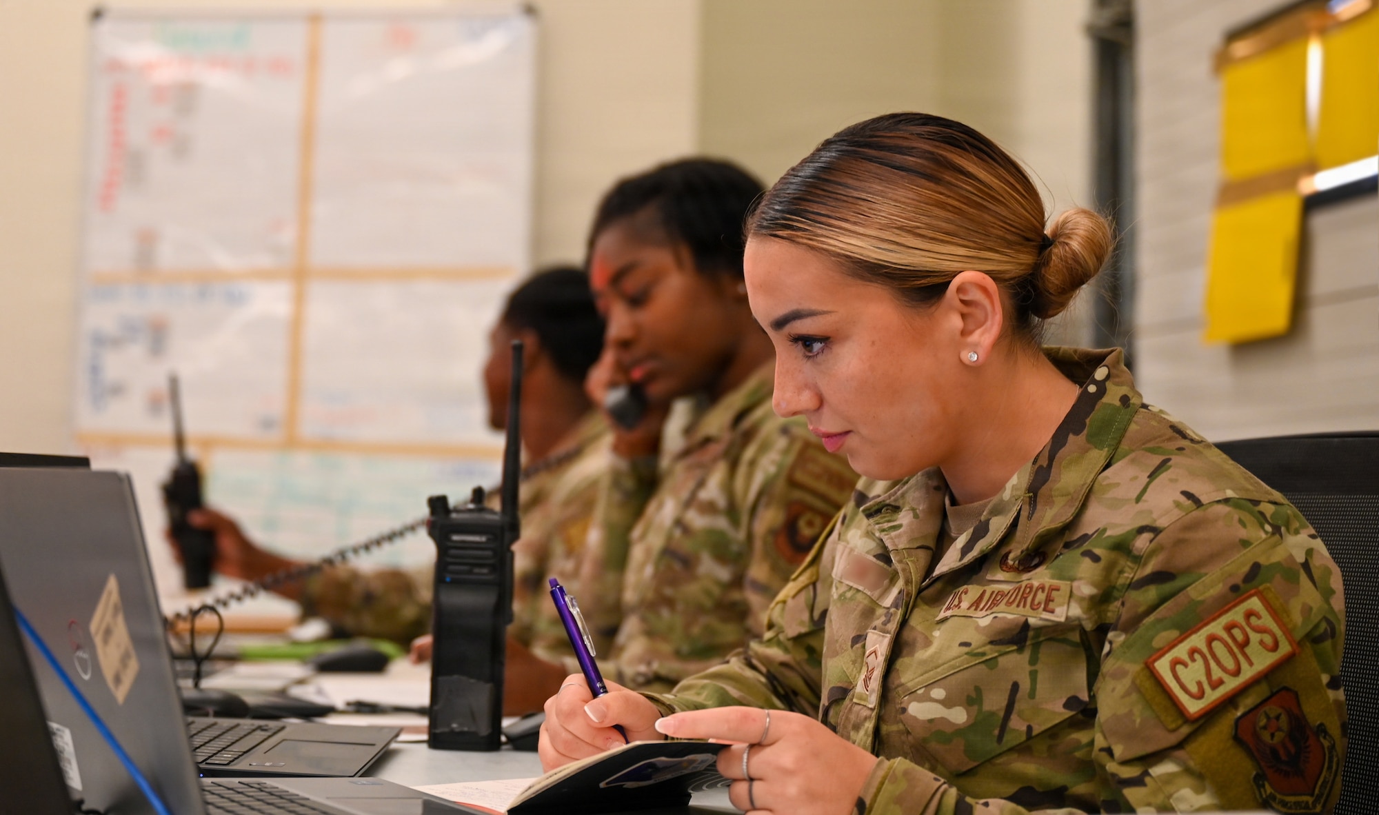 U.S. Air Force Airmen assigned to the 31st Air Expeditionary Wing conduct all domain command and control operations during exercise Freedom Flag 26-1 at Gwangju Air Base, Republic of Korea, April 22, 2026. The exercise showcased the 31st AEW’s operational C2 capabilities, demonstrating seamless integration of joint and combined forces under a unified command structure. (U.S. Air Force photo by 2nd Lt. Daniel White)